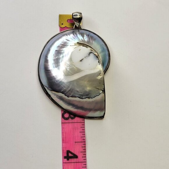 Nautilus Pendant Sterling Silver 925 Mother of Pearl Statement Pendant - Picture 8 of 12